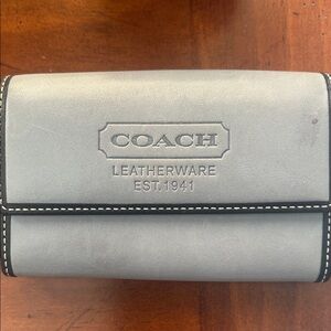 Vintage Coach Light Gray Black trim with keychain  Leather Wallet
